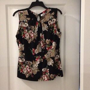 Calvin Klein Black Floral Sleeveless Blouse size Large
